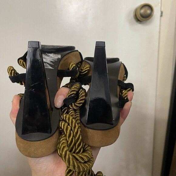 DVF Diane Von Furstenberg Gold rope tie gladiator Heels size US 6 - Picture 7 of 13
